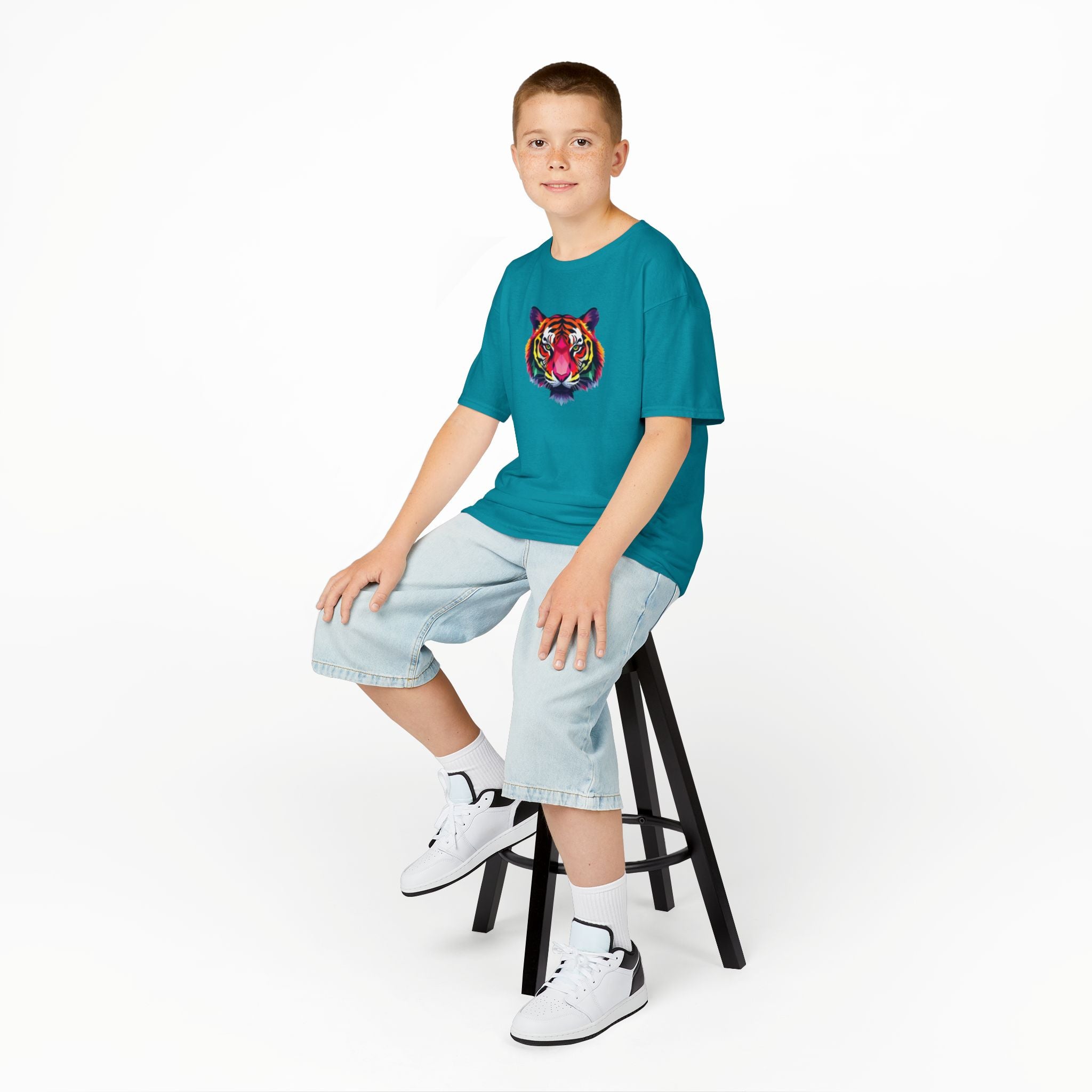 Camiseta de algodón grueso para niños con tigre fractal colorido