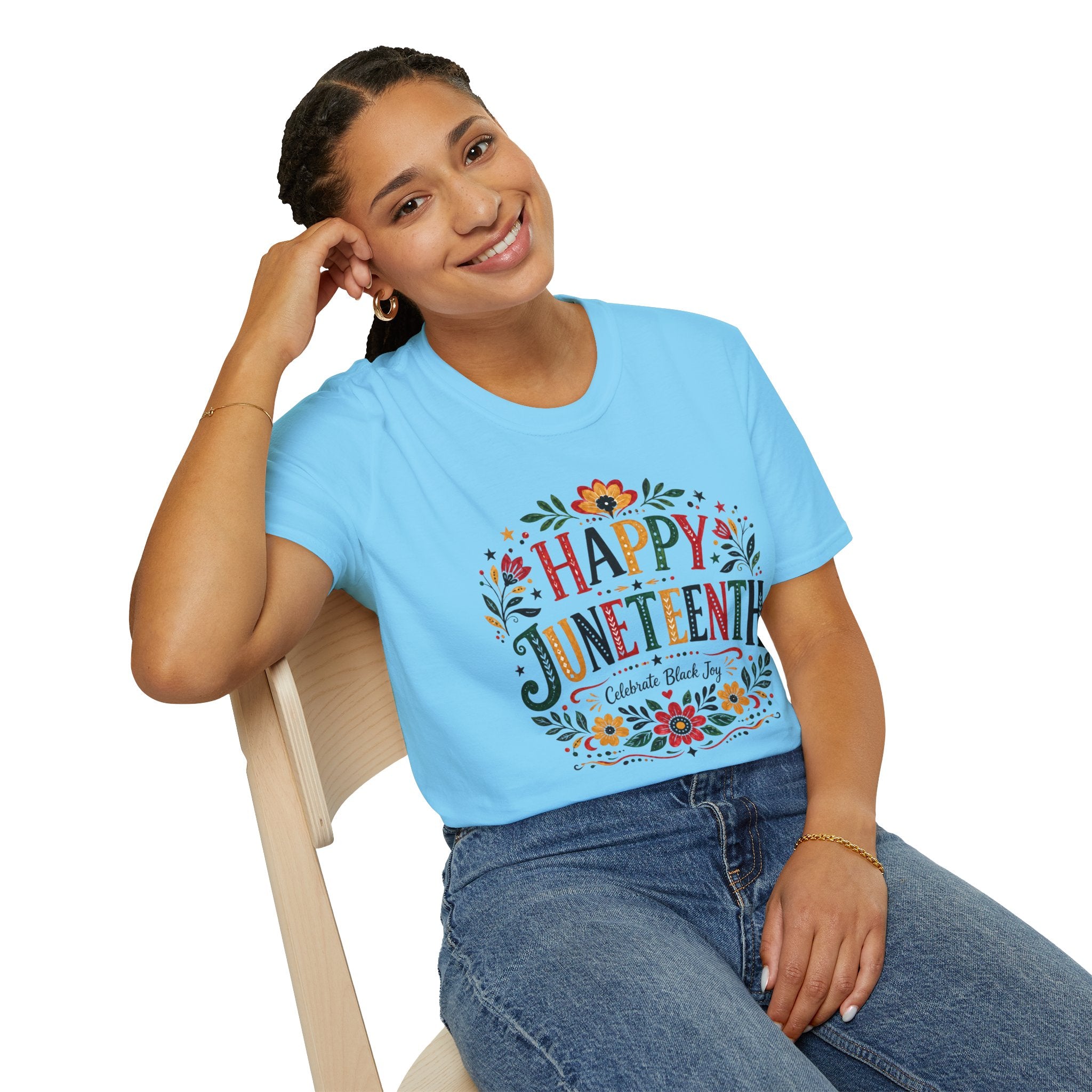 Juneteenth T-Shirt — "Happy Juneteenth" Floral Celebration Tee