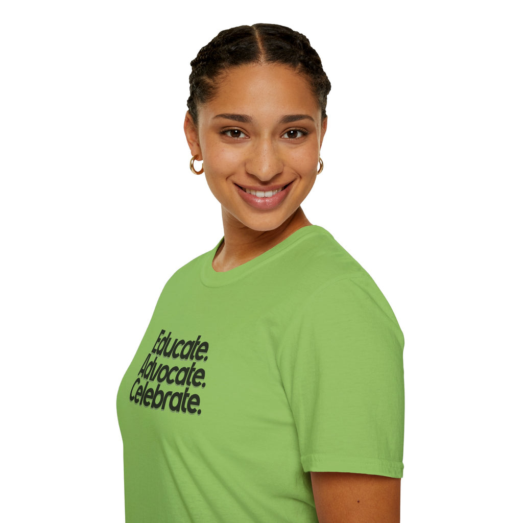Teacher Advocate T-Shirt - Subtle Pride Educate Advocate Celebrate Design