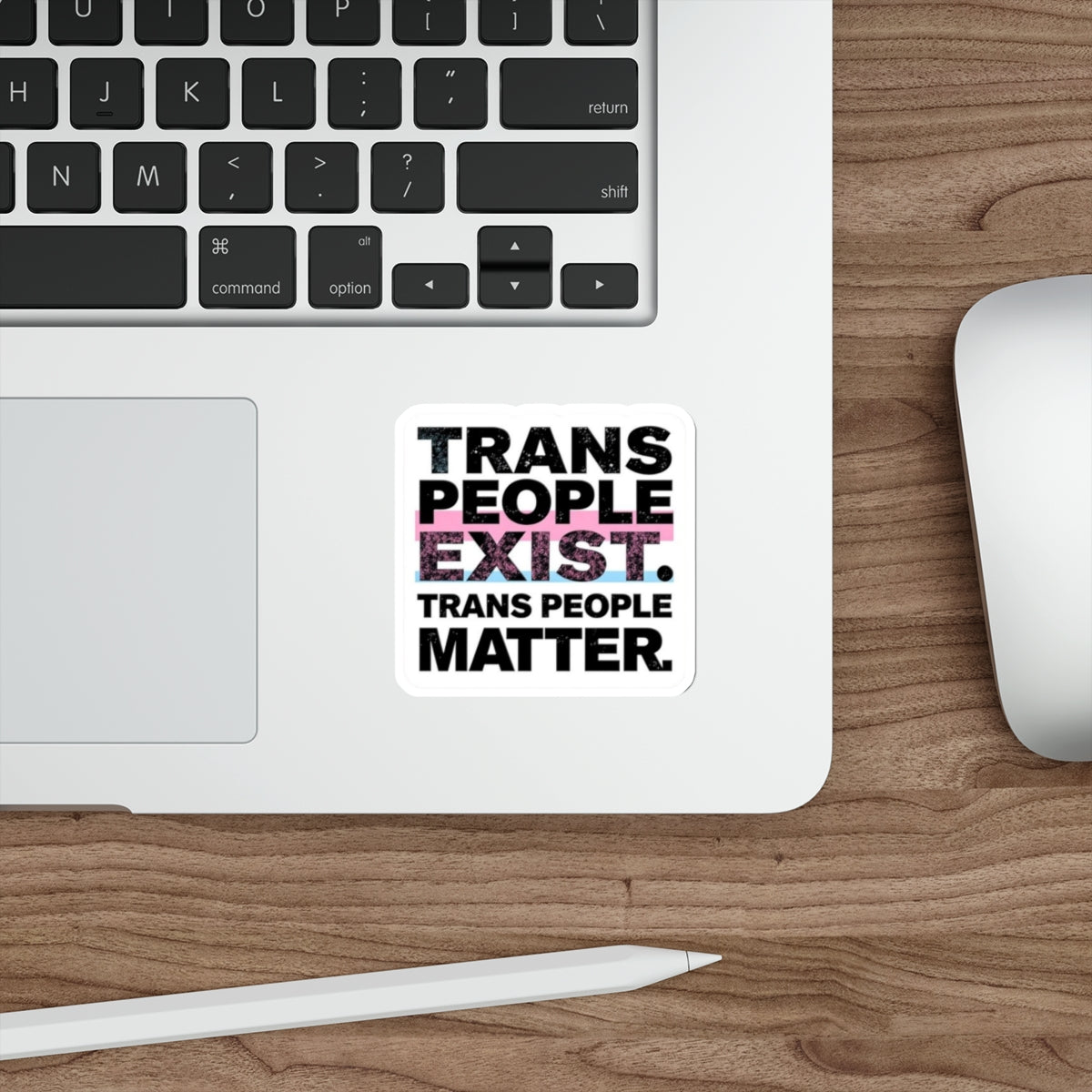 TRANS PEOPLE EXIST. TRANS PEOPLE MATTER. Sticker - EqualiTees.Me