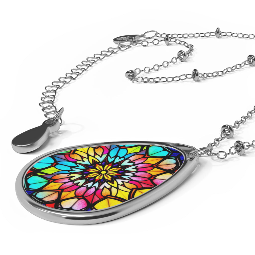 Stained Glass Mandala Teardrop Pendant Necklace