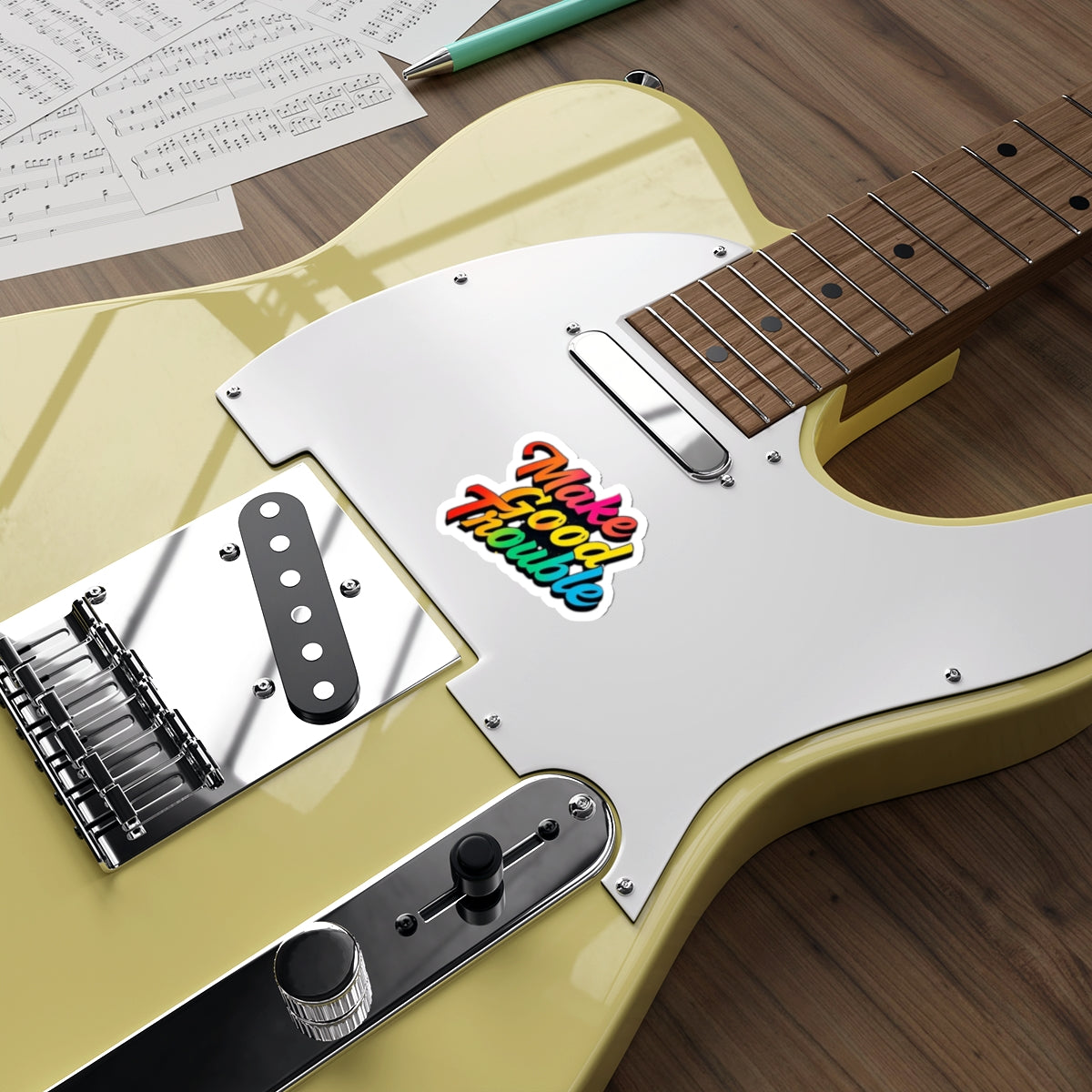 Die-Cut Stickers - Make Good Trouble - Rainbow Text - EqualiTees.Me