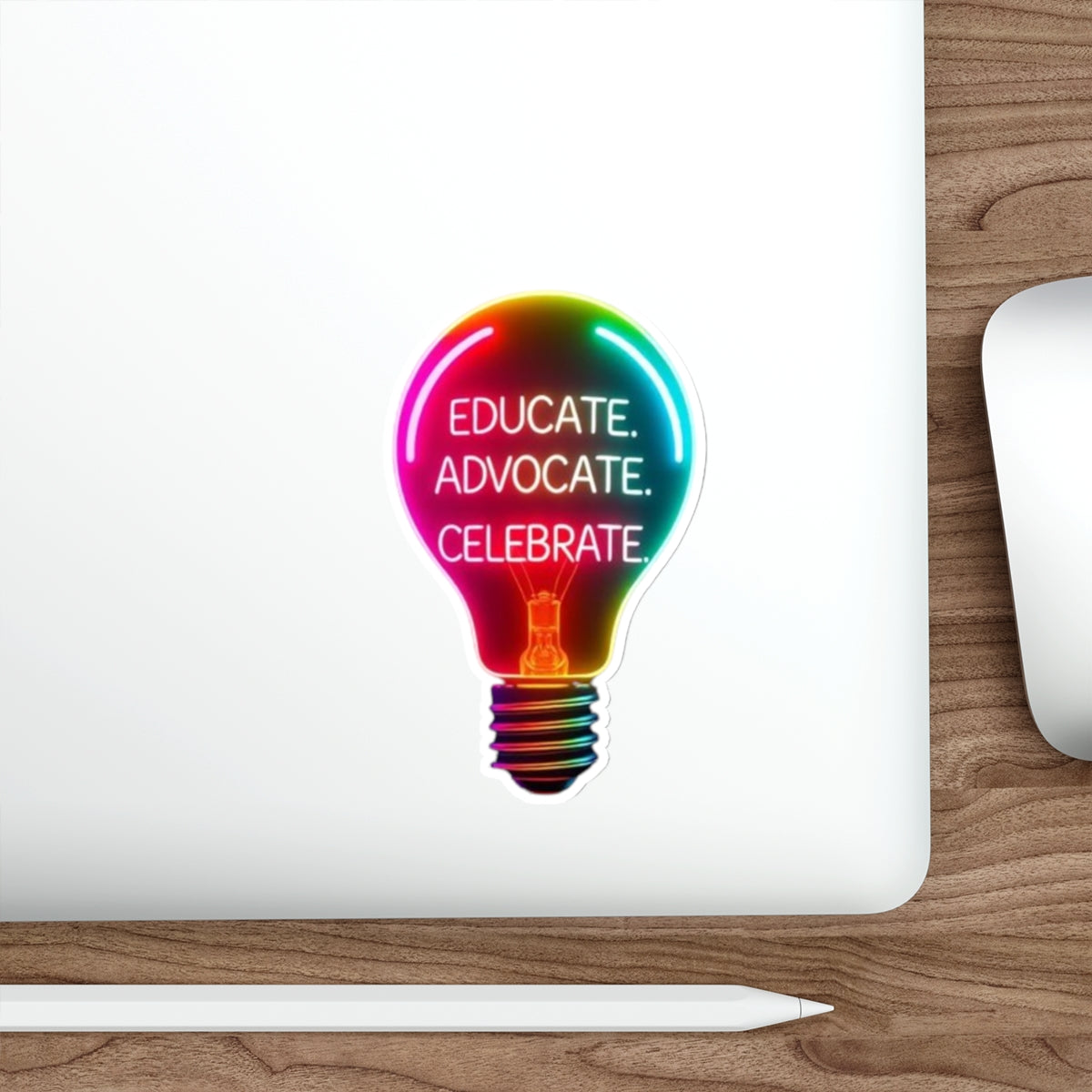 Empowering Light Bulb Die-Cut Stickers - Educate, Advocate, Celebrate - EqualiTees.Me