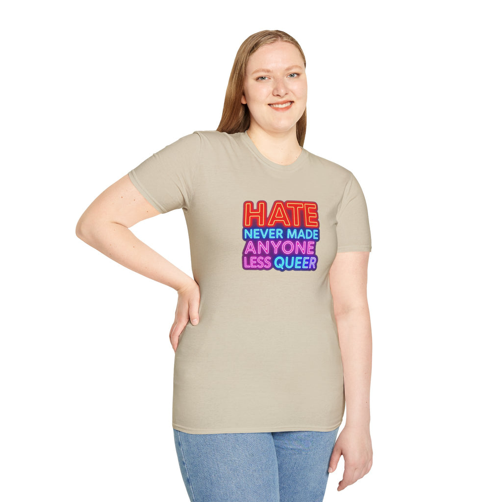 LGBTQ+ Pride Unisex T-Shirt - "Hate Never Made Anyone Less Queer" & "We All Belong" Design