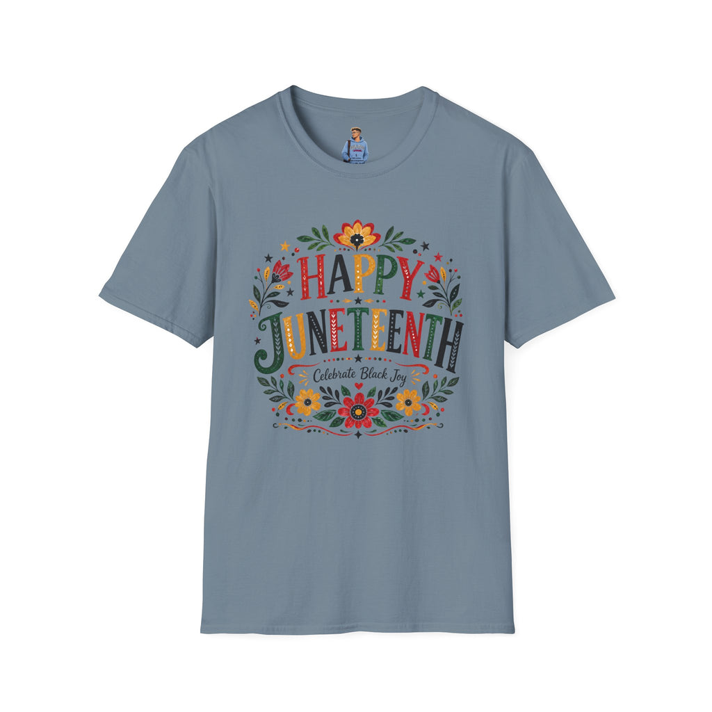 Juneteenth T-Shirt — "Happy Juneteenth" Floral Celebration Tee