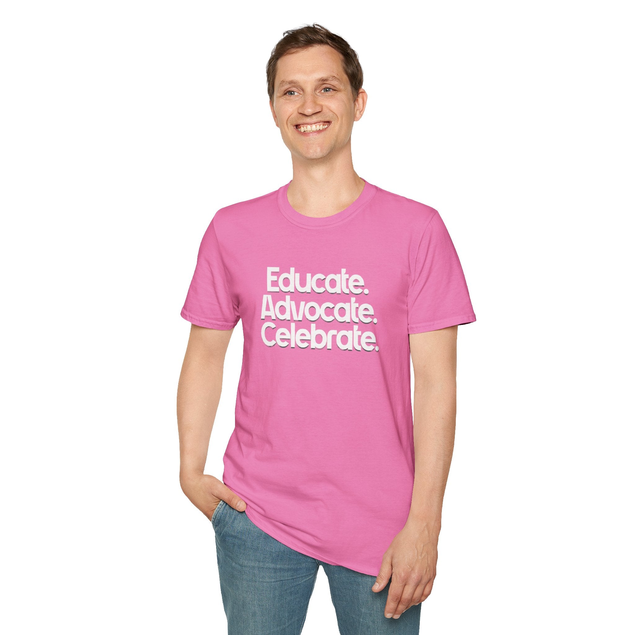 Educate. Advocate. Celebrate. Minimalist Pride T-Shirt