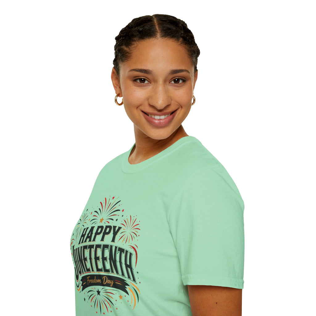 Juneteenth T-Shirt - "Happy Juneteenth" Fireworks Celebration Tee