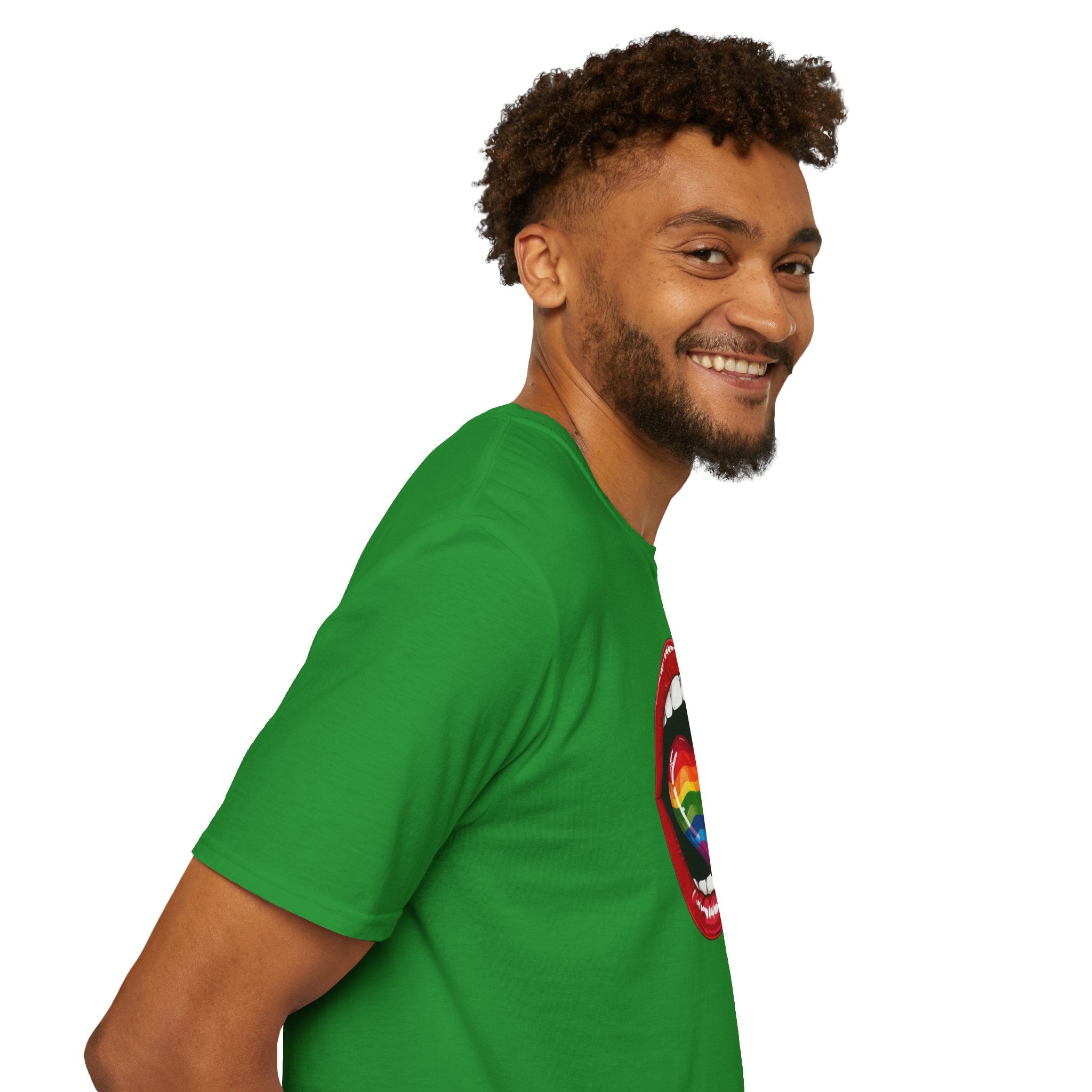 Pride Love Unisex Softstyle T-Shirt | LGBTQ+ Rainbow Heart Design