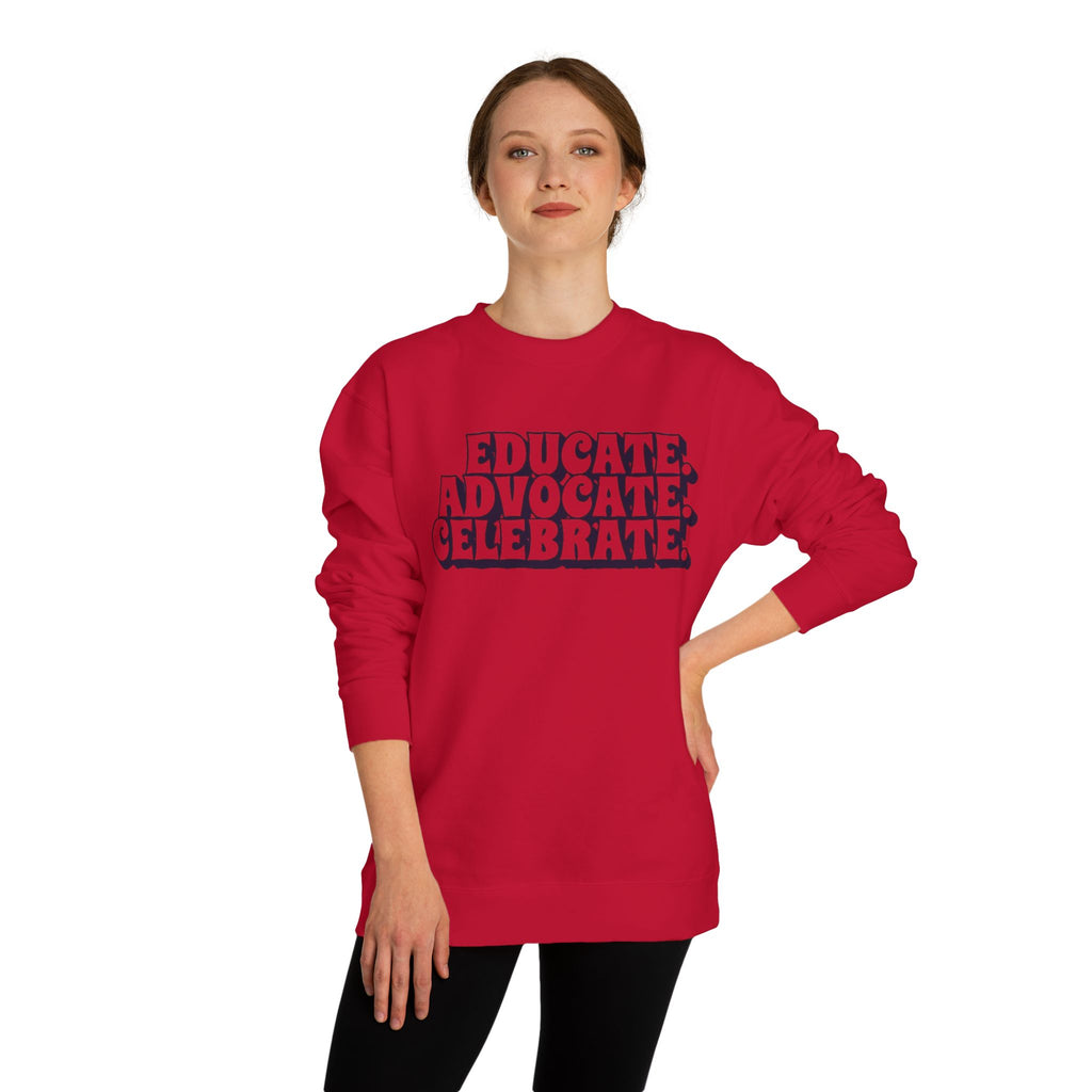 Sudadera unisex de cuello redondo "Educar, defender y celebrar" - Empowerment Apparel