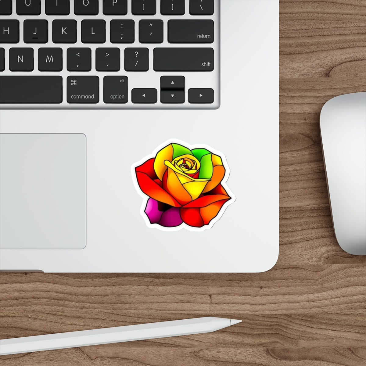 Rainbow Stained Glass Design Rose Sticker - EqualiTees.Me
