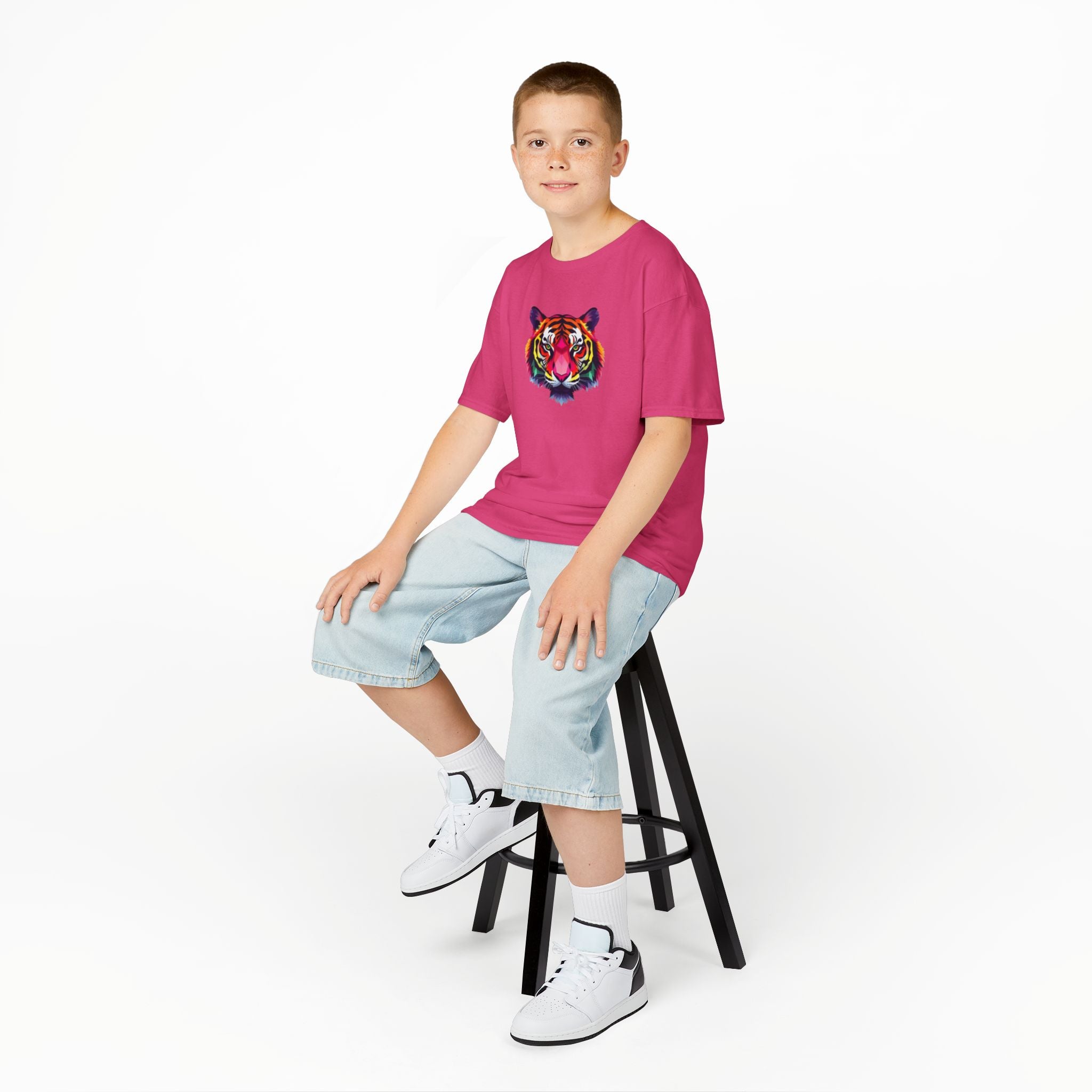 Camiseta de algodón grueso para niños con tigre fractal colorido