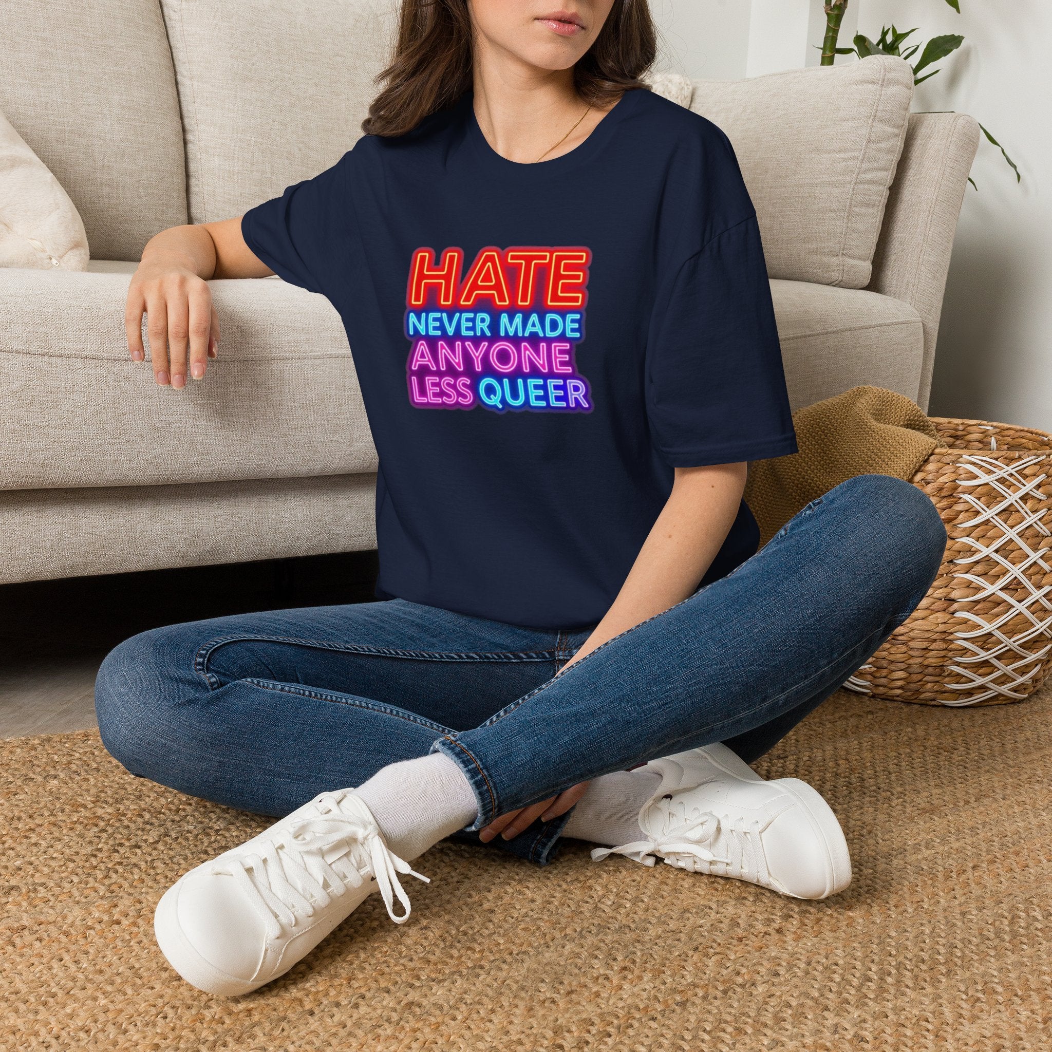 LGBTQ+ Pride Unisex T-Shirt - "Hate Never Made Anyone Less Queer" & "We All Belong" Design