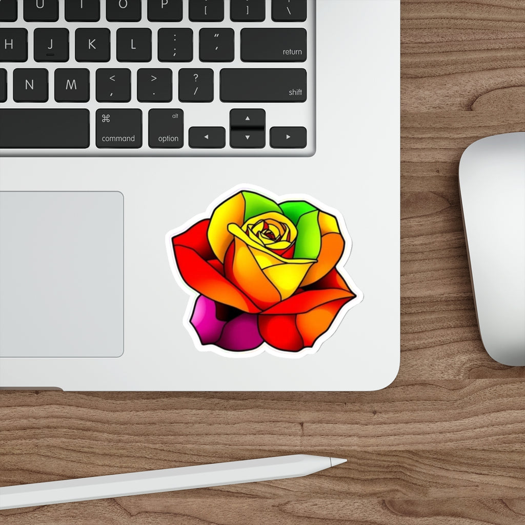 Rainbow Stained Glass Design Rose Sticker - EqualiTees.Me