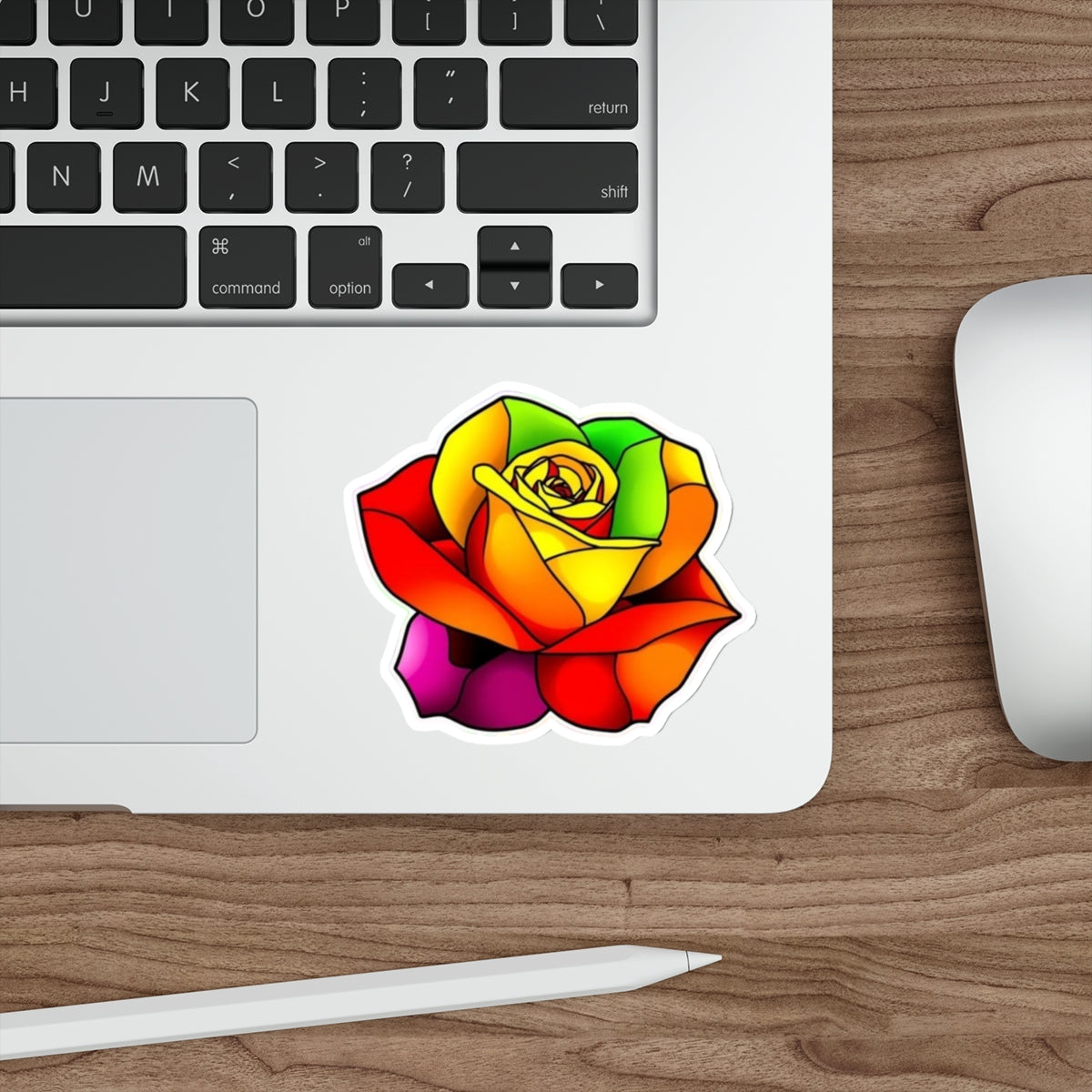 Rainbow Stained Glass Design Rose Sticker - EqualiTees.Me