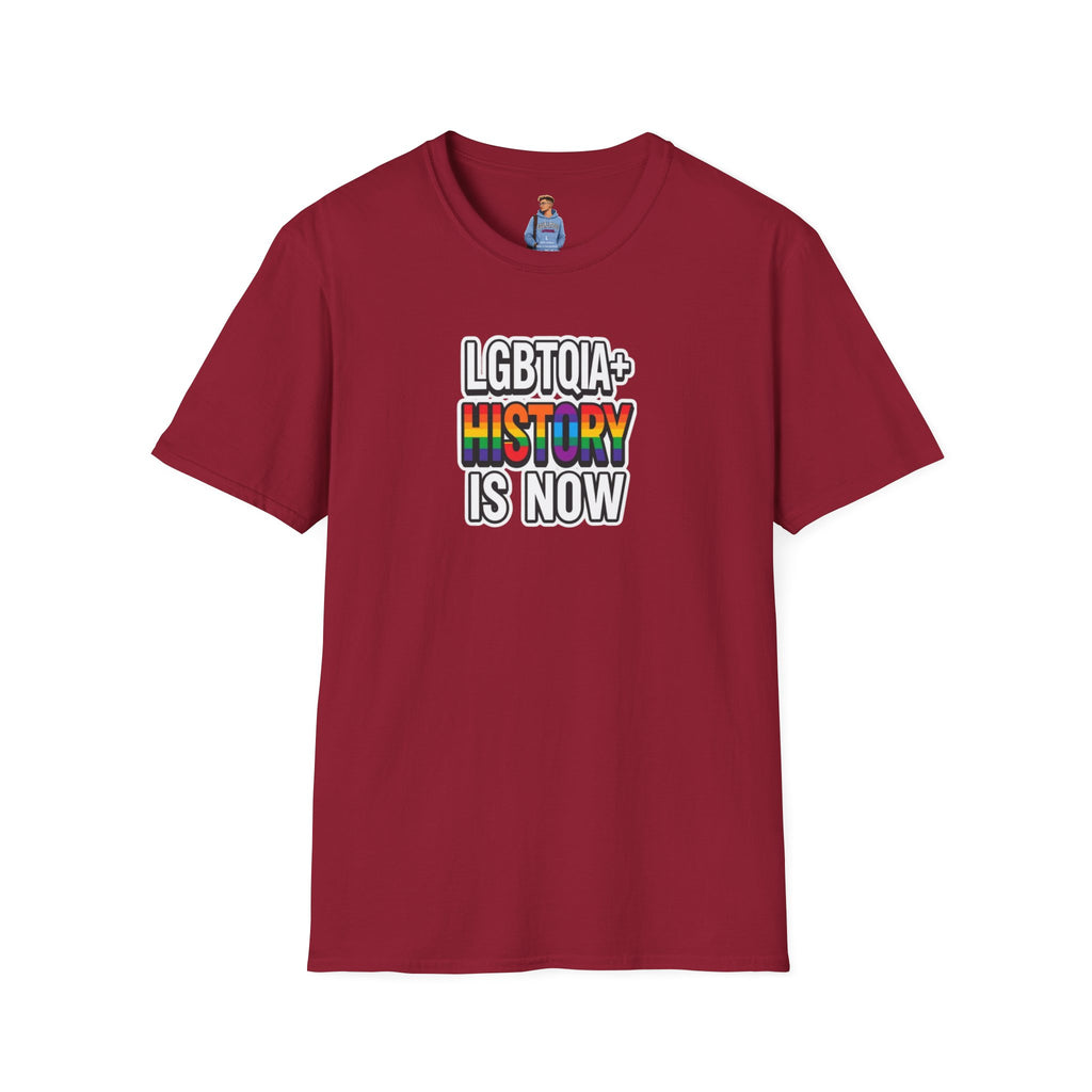 Camiseta unisex de estilo suave con la historia LGBTQIA+ ahora