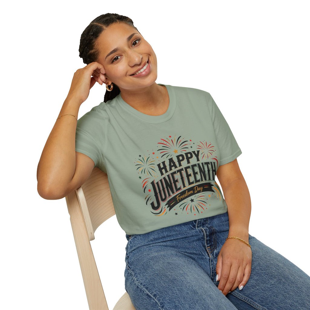 Juneteenth T-Shirt - "Happy Juneteenth" Fireworks Celebration Tee