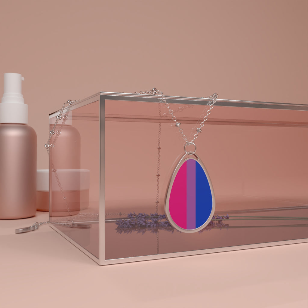 Bisexual Pride Oval Necklace - Stylish Silver Pendant for Inclusivity and Celebration - EqualiTees.Me