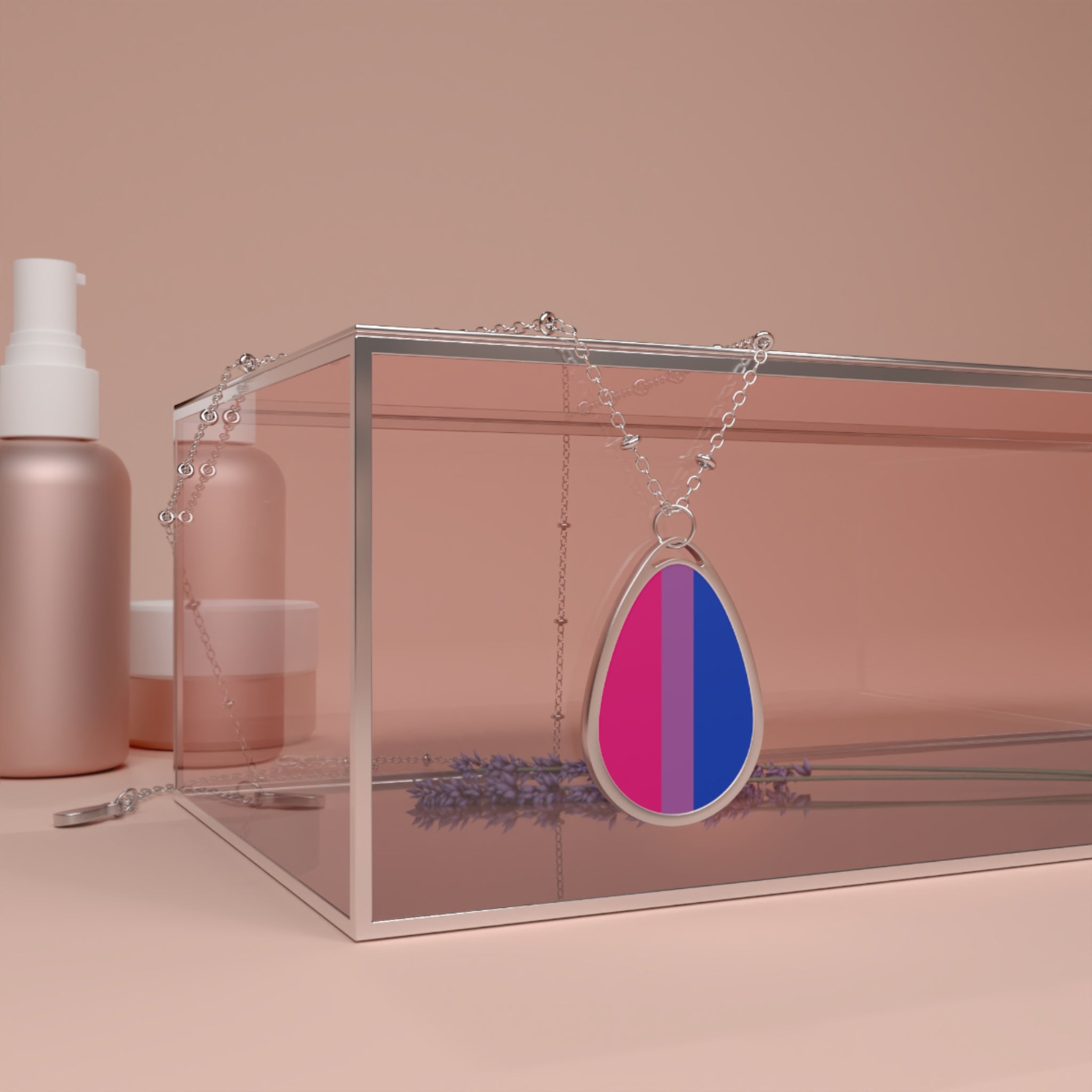 Bisexual Pride Oval Necklace - Stylish Silver Pendant for Inclusivity and Celebration - EqualiTees.Me