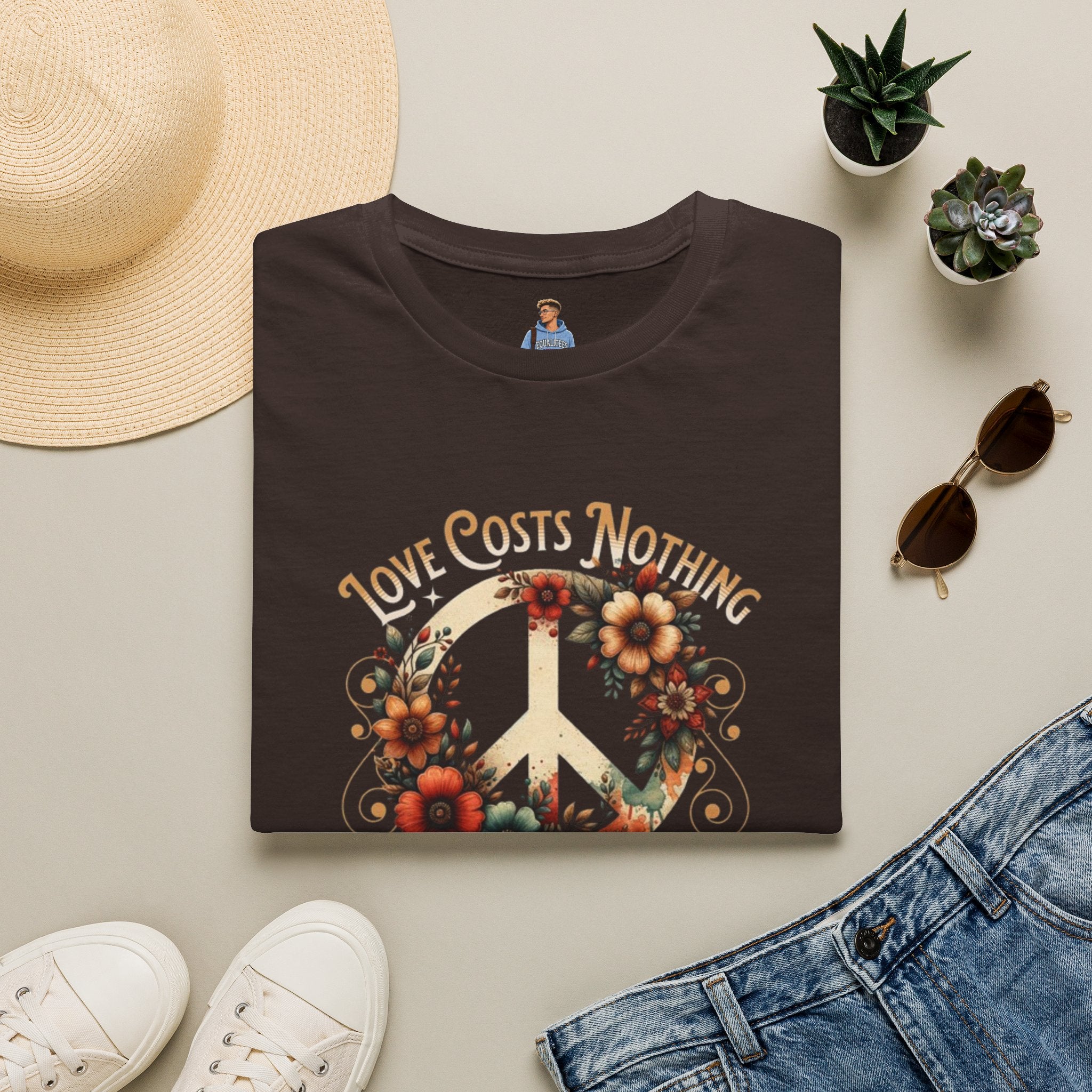 Unisex Softstyle T-Shirt - Love Costs Nothing, Give It Away Floral Peace Design