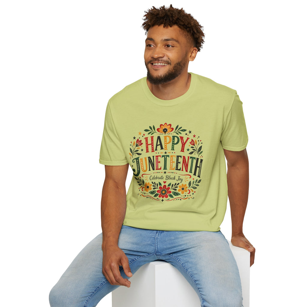 Juneteenth T-Shirt — "Happy Juneteenth" Floral Celebration Tee