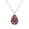 Stained-Glass Water Lily Teardrop Pendant Necklace