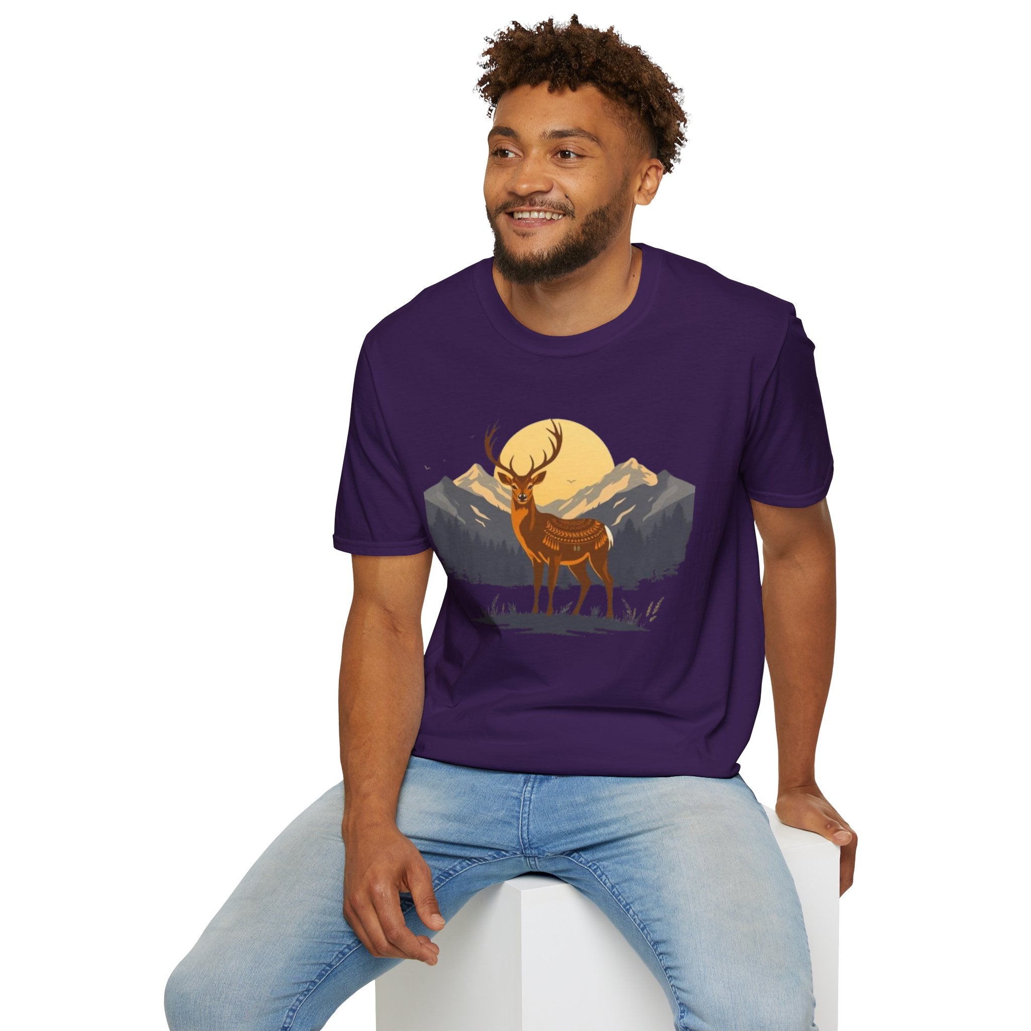 Mountain Sunset Deer Unisex Softstyle T-Shirt