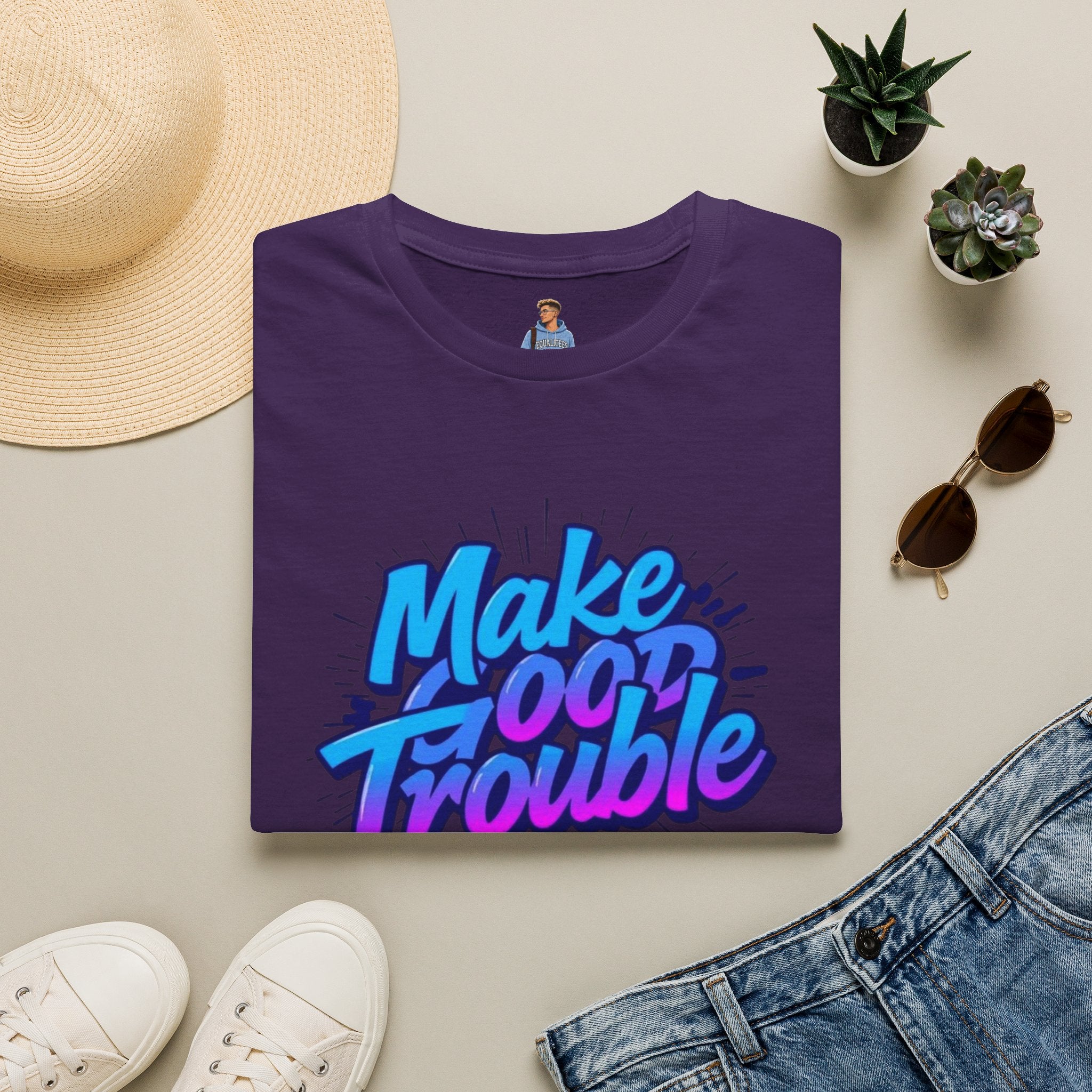 Make Good Trouble Blue Graphic Unisex T-Shirt - Fun & Bold Design for Everyday Wear
