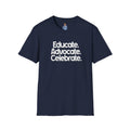 Educate. Advocate. Celebrate. Minimalist Pride T-Shirt