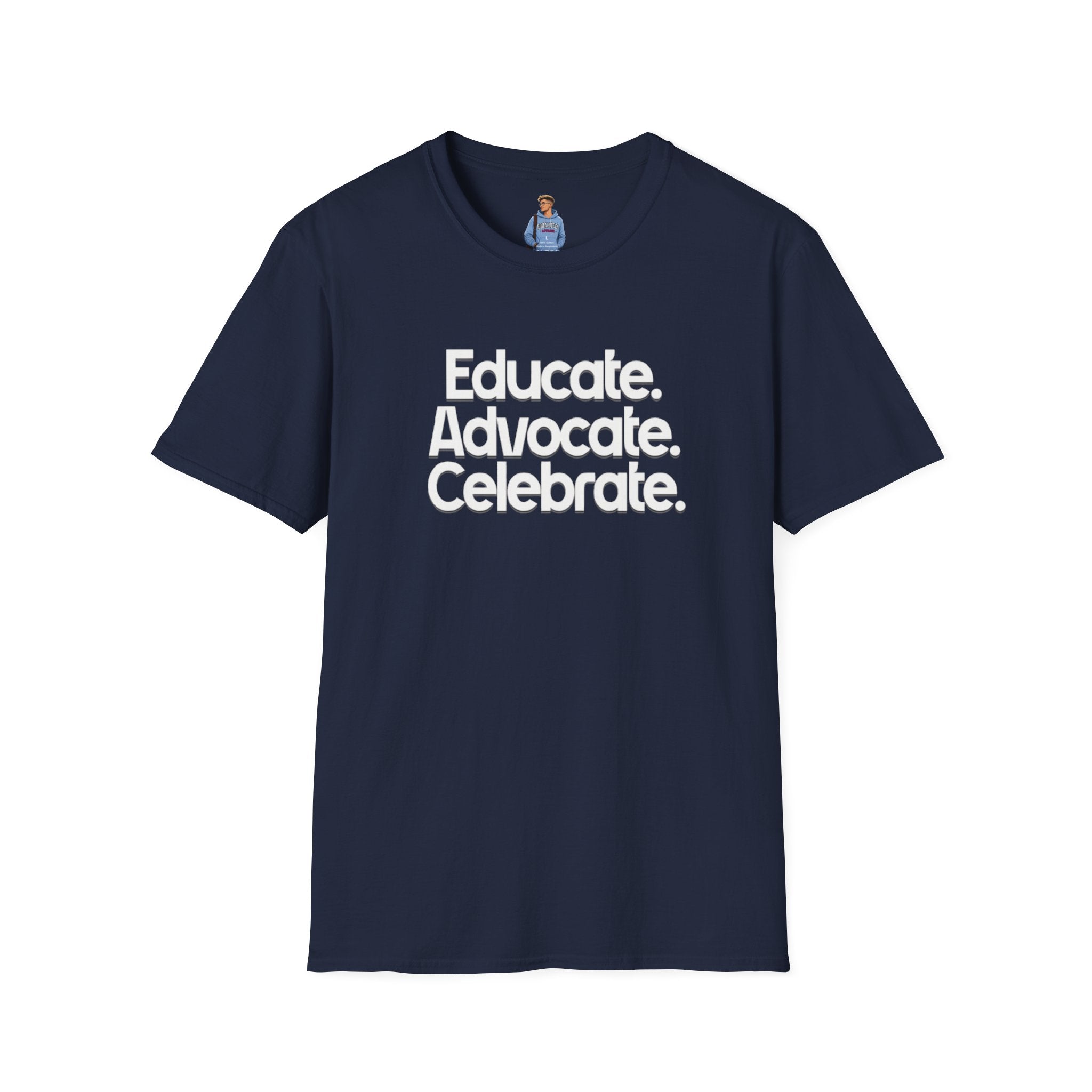 Educate. Advocate. Celebrate. Minimalist Pride T-Shirt