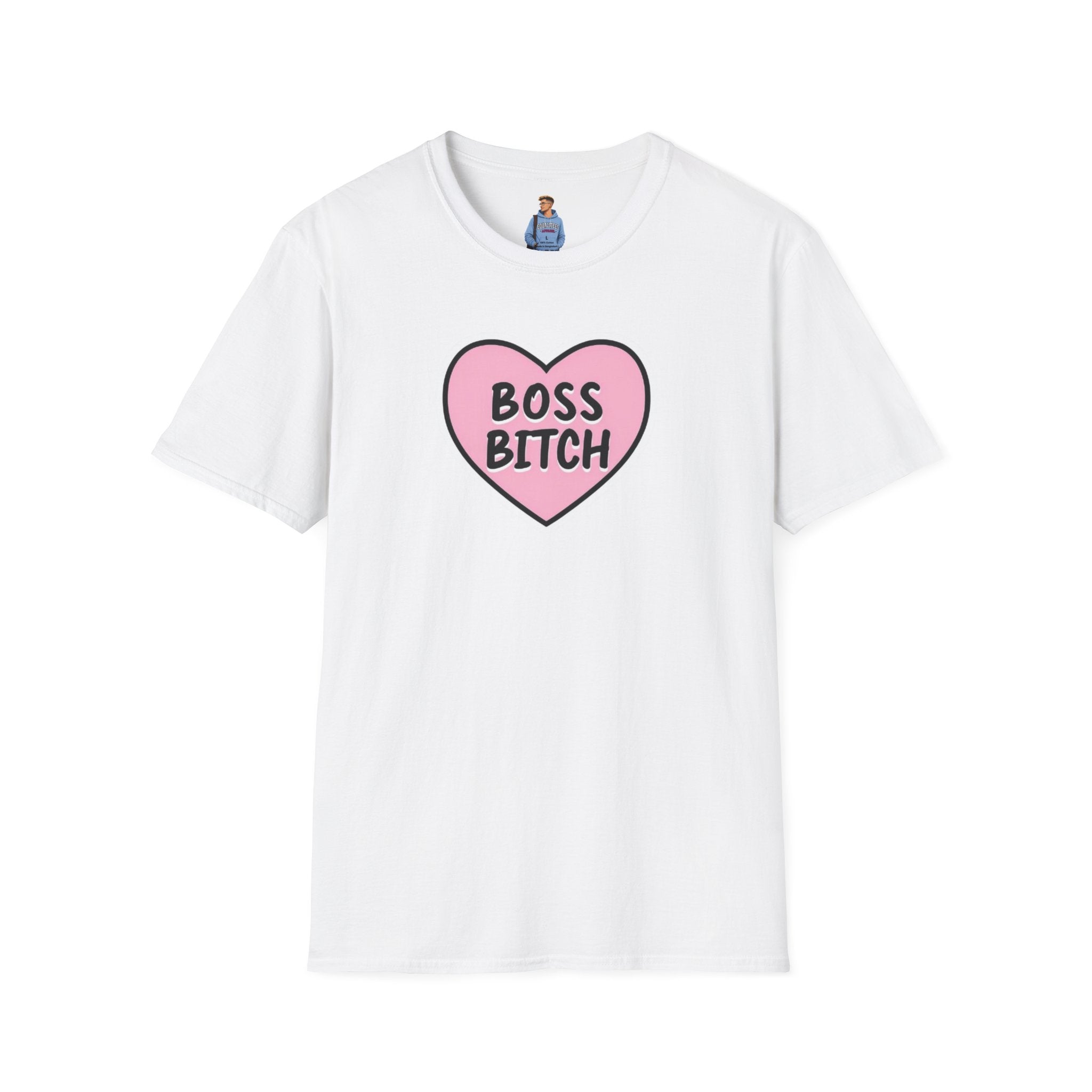 Camiseta unisex de estilo suave con diseño de corazón "Boss Bitch" - Camiseta divertida y llamativa