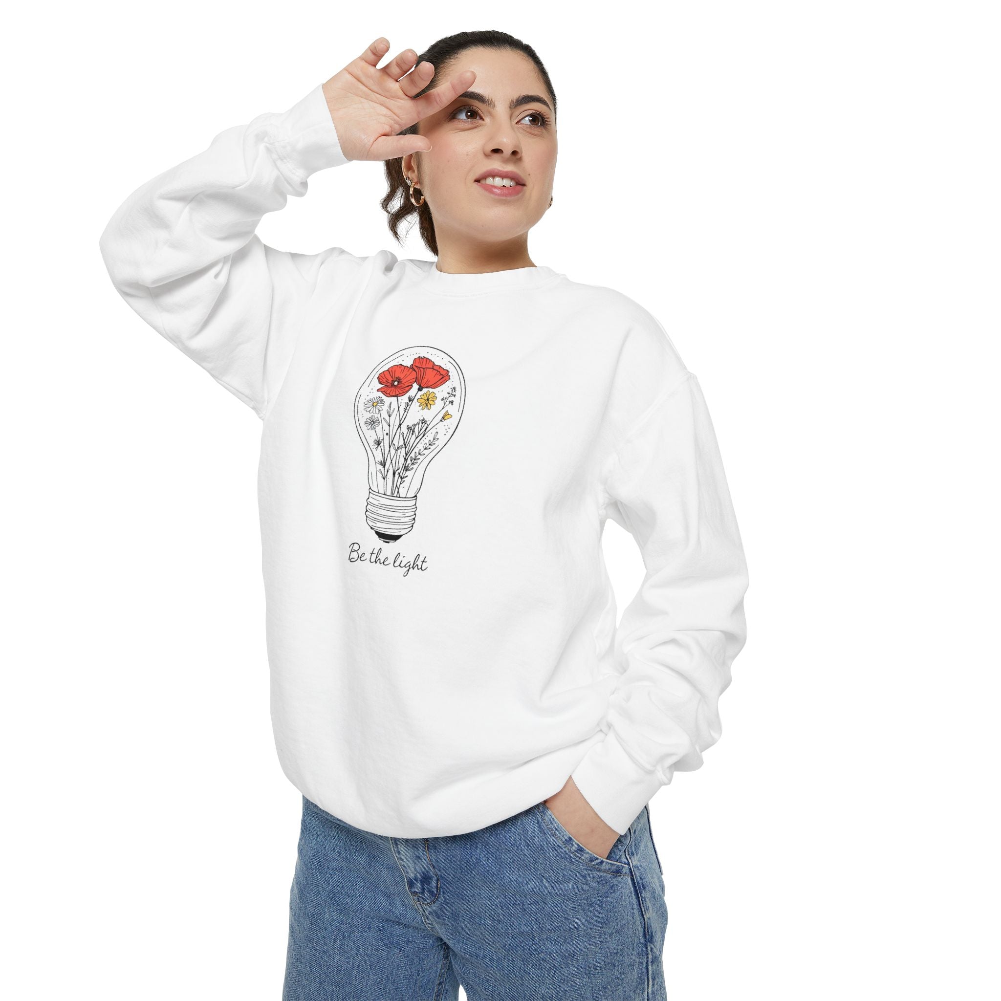 Be The Light Floral Sweatshirt - Unisex Garment-Dyed Cozy Apparel