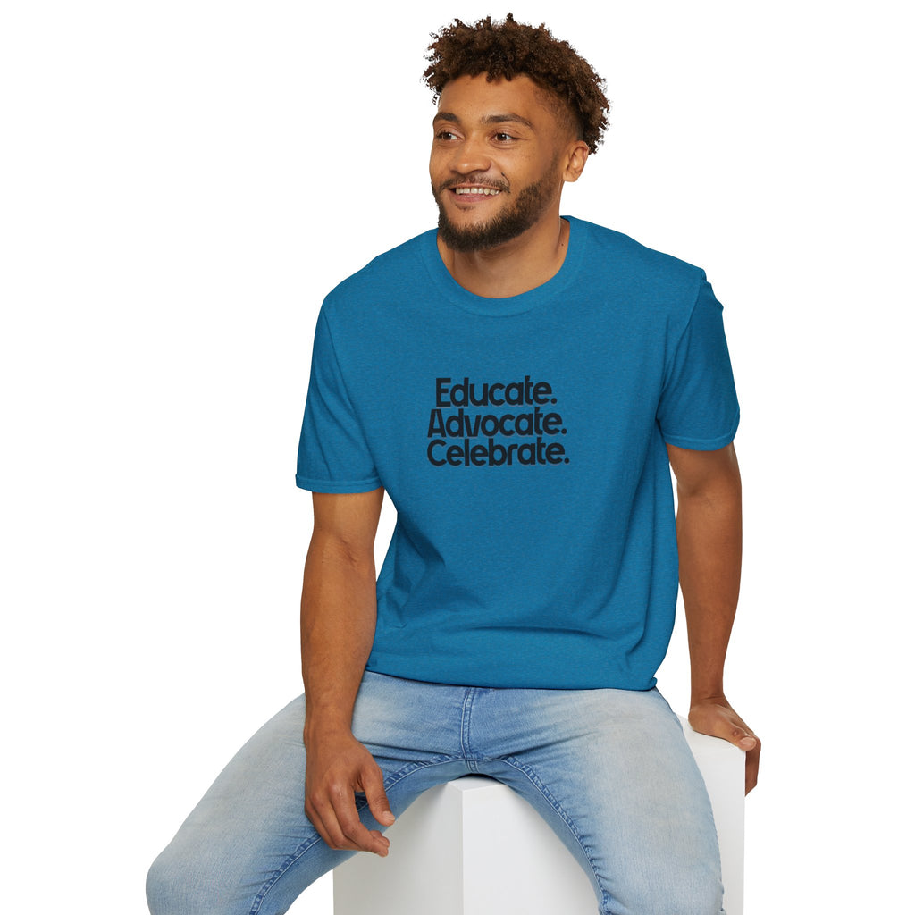 Teacher Advocate T-Shirt - Subtle Pride Educate Advocate Celebrate Design