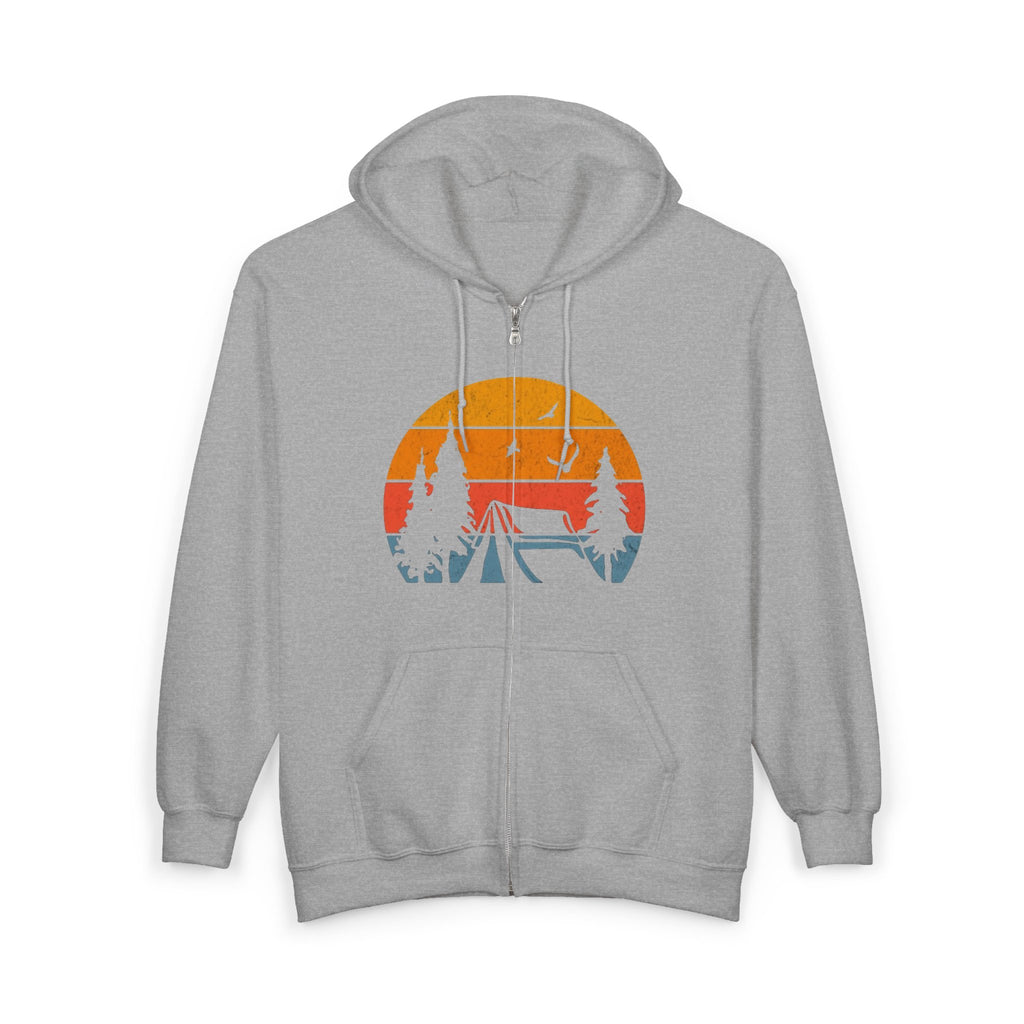 Camping Scene Hoodie, Outdoor Adventure Sweatshirt, Nature Lover Gift, Full Zip Hooded Jacket, Men Women Unisex Clothing