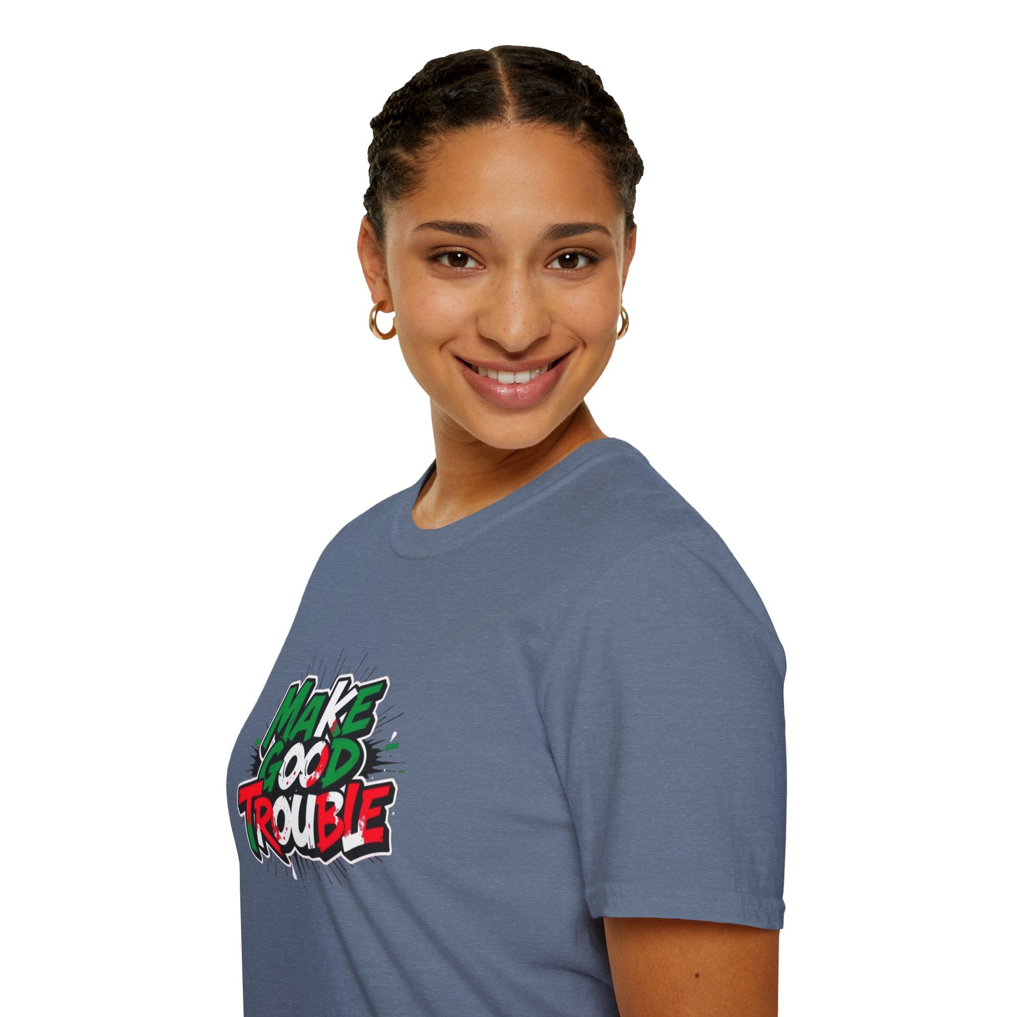 Camiseta unisex de estilo suave Make Good Trouble | Divertida camiseta gráfica para activistas y creadores de tendencias