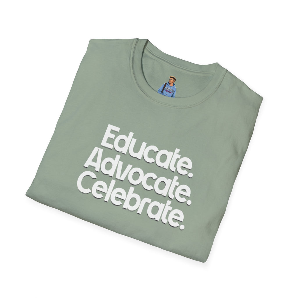 Educate. Advocate. Celebrate. Minimalist Pride T-Shirt