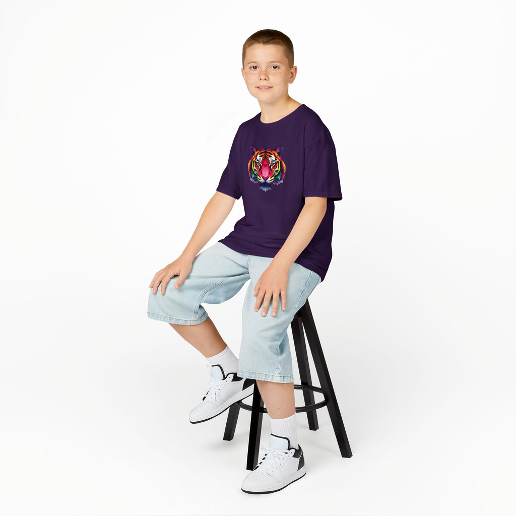 Camiseta de algodón grueso para niños con tigre fractal colorido