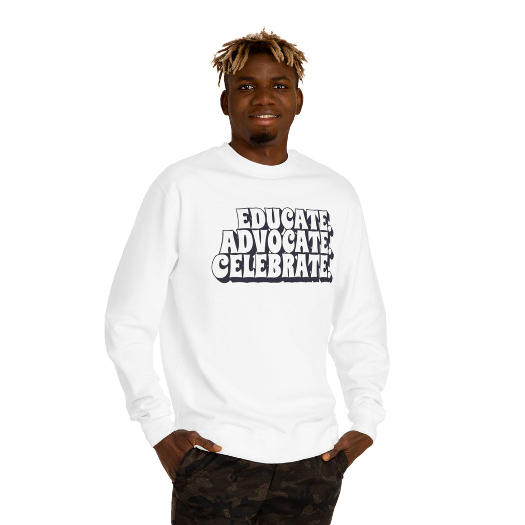 Sudadera unisex de cuello redondo "Educar, defender y celebrar" - Empowerment Apparel