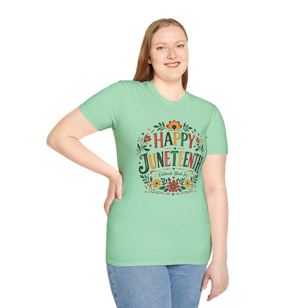 Juneteenth T-Shirt — "Happy Juneteenth" Floral Celebration Tee