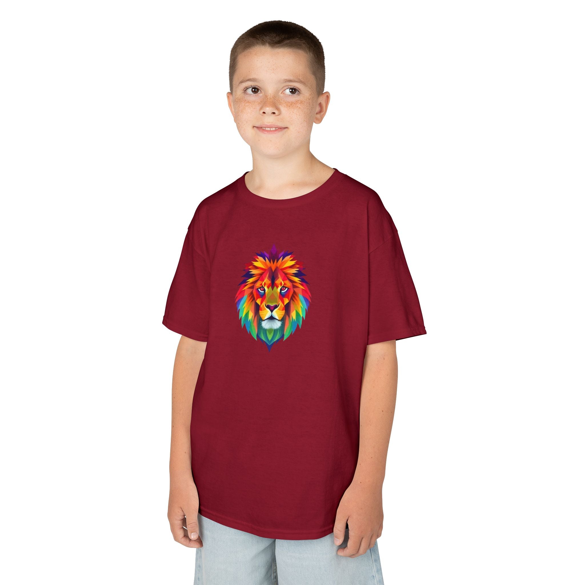 Camiseta de algodón grueso para niños con león fractal colorido