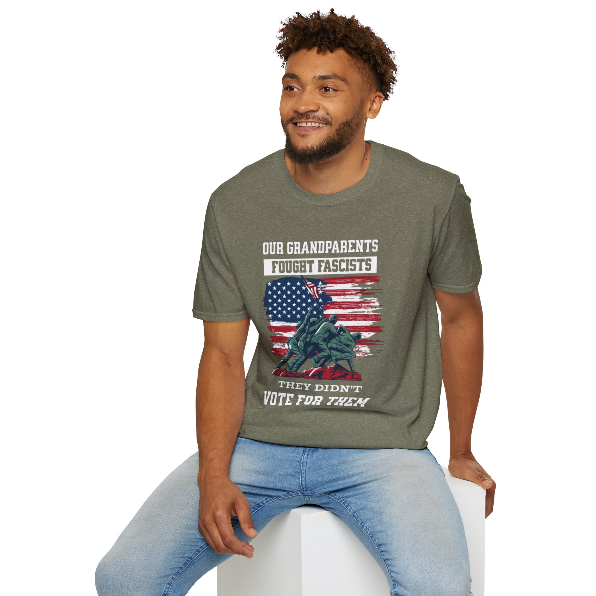 Unisex Softstyle T-Shirt: 'Our Grandparents Fought Fascists' Patriotic Tee