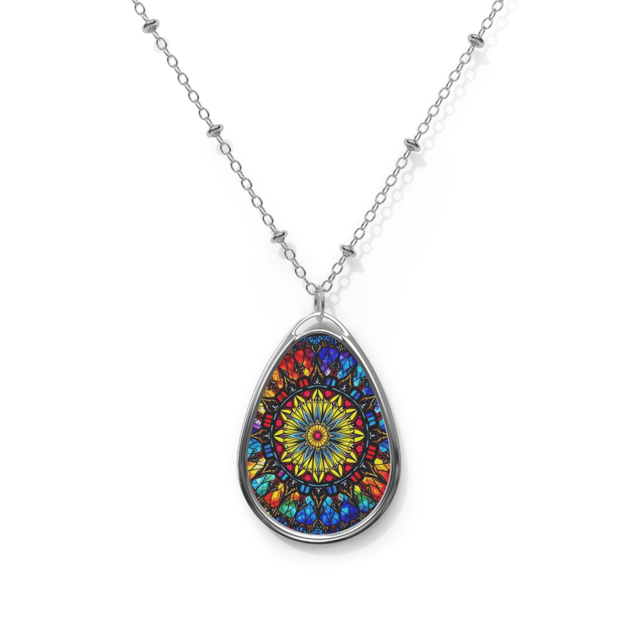 Colorful Kaleidoscope Teardrop Pendant Necklace
