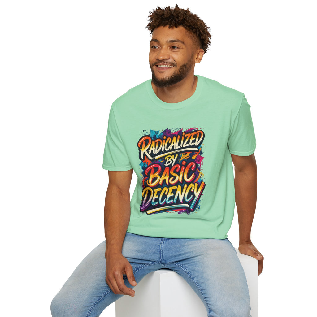 Radicalized by Basic Decency T-Shirt Colorful Graffiti Typography