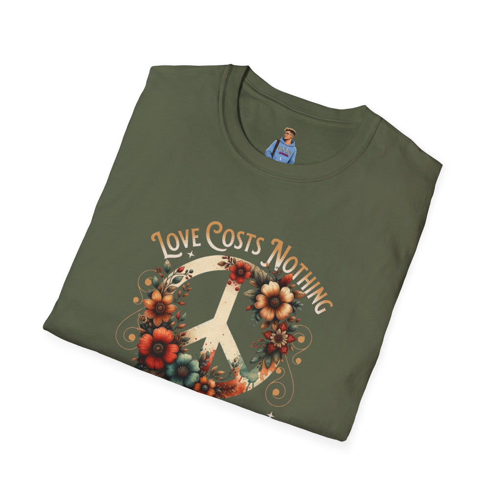Unisex Softstyle T-Shirt - Love Costs Nothing, Give It Away Floral Peace Design