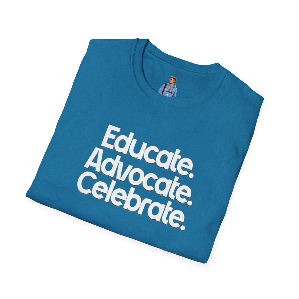 Educate. Advocate. Celebrate. Minimalist Pride T-Shirt