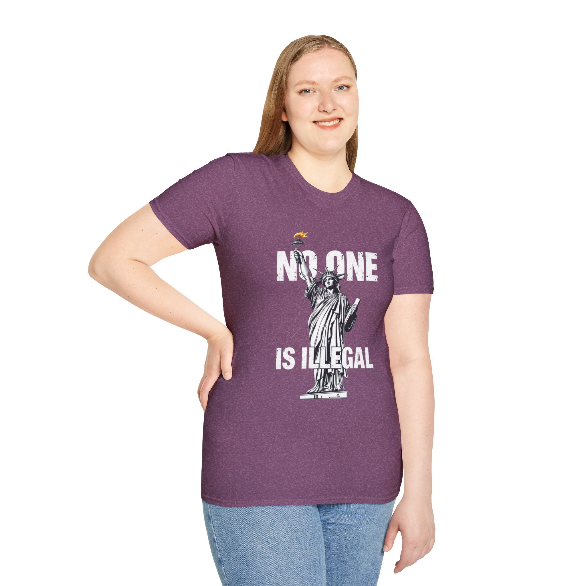 Camiseta unisex de estilo suave: camiseta gráfica con el lema "Nadie es ilegal" para defensores de la justicia social