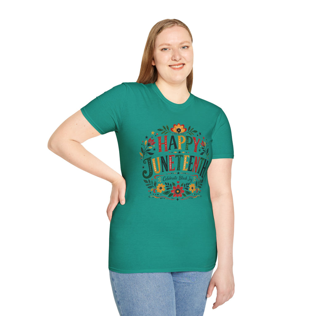 Juneteenth T-Shirt — "Happy Juneteenth" Floral Celebration Tee