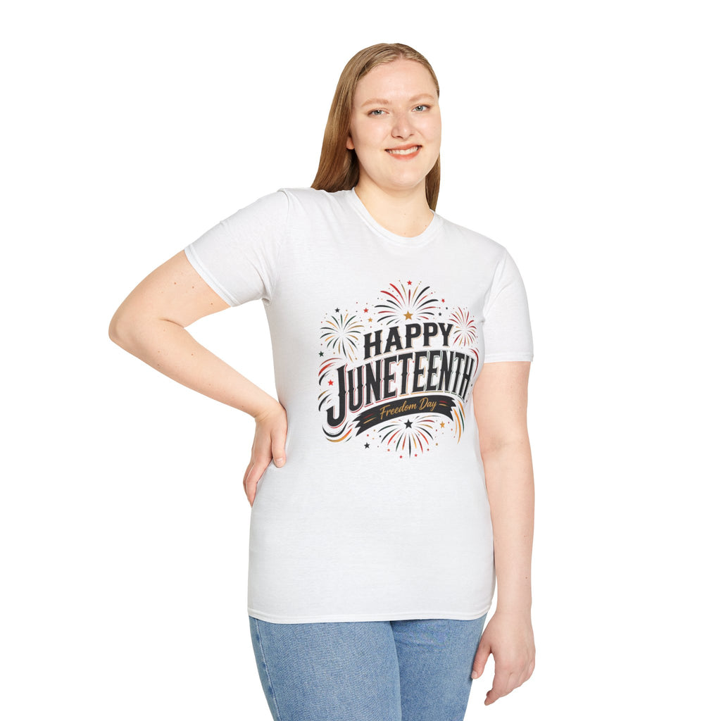 Juneteenth T-Shirt - "Happy Juneteenth" Fireworks Celebration Tee