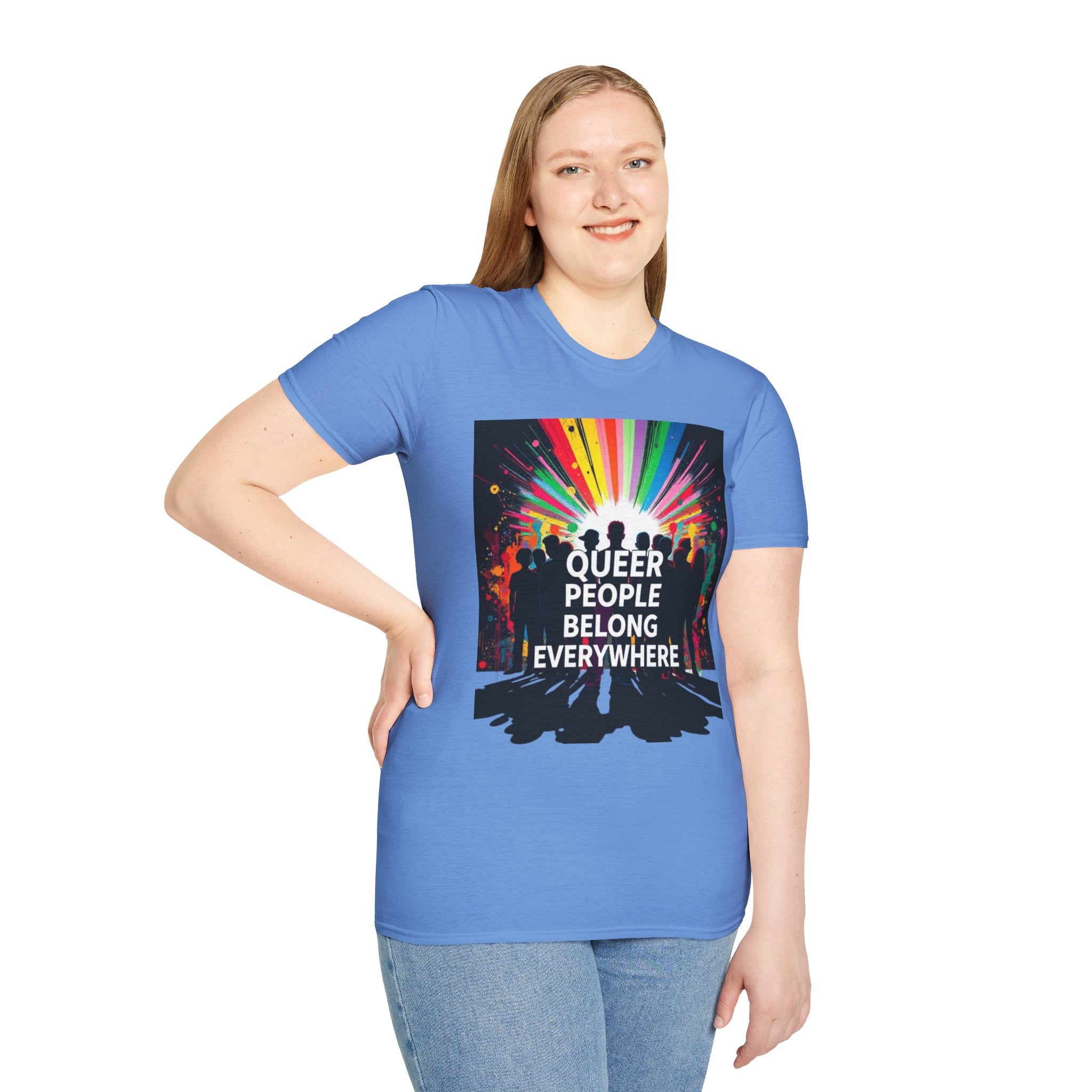 Unisex Softstyle T-Shirt - 'Queer People Belong Everywhere' Pride Graphic Tee