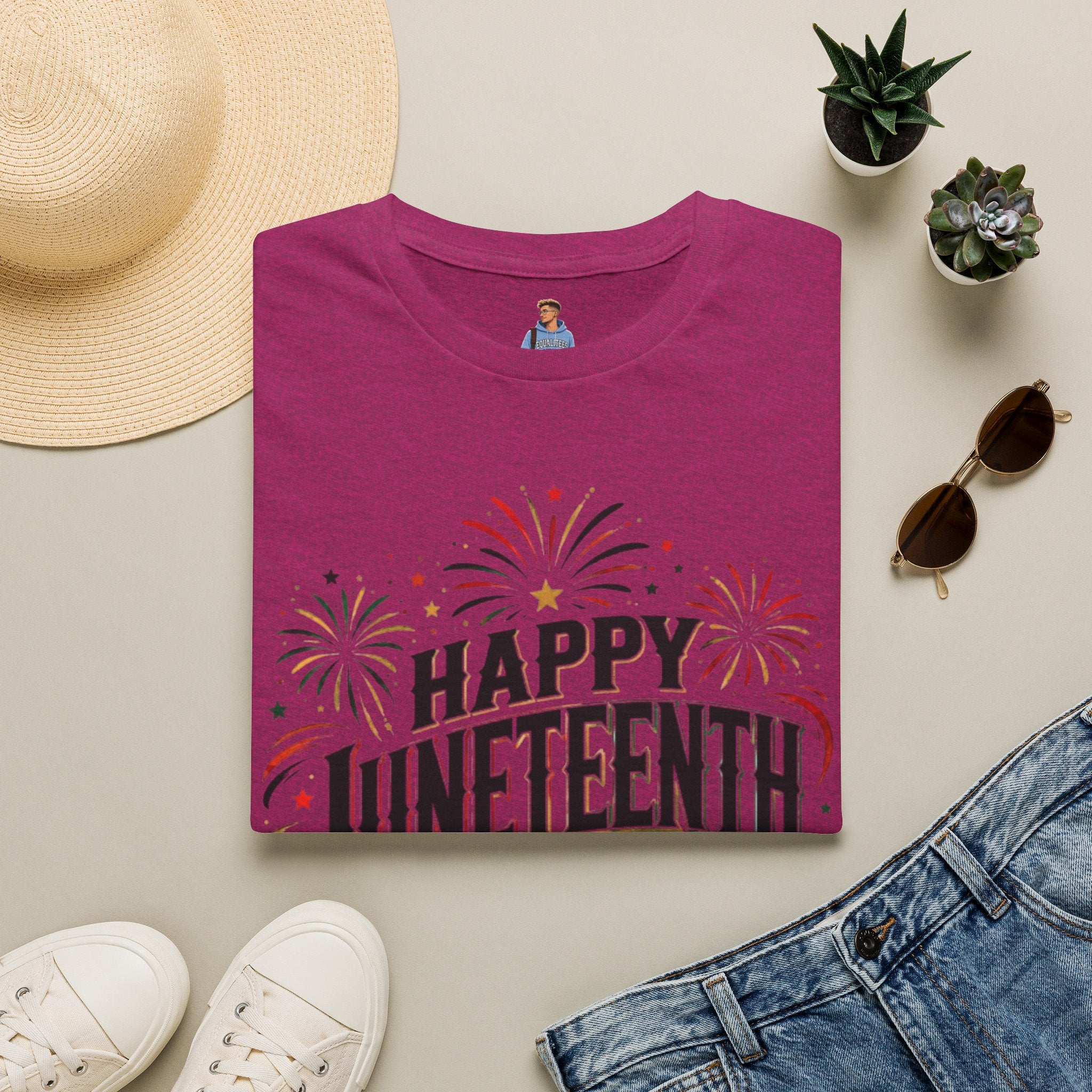 Juneteenth T-Shirt - "Happy Juneteenth" Fireworks Celebration Tee