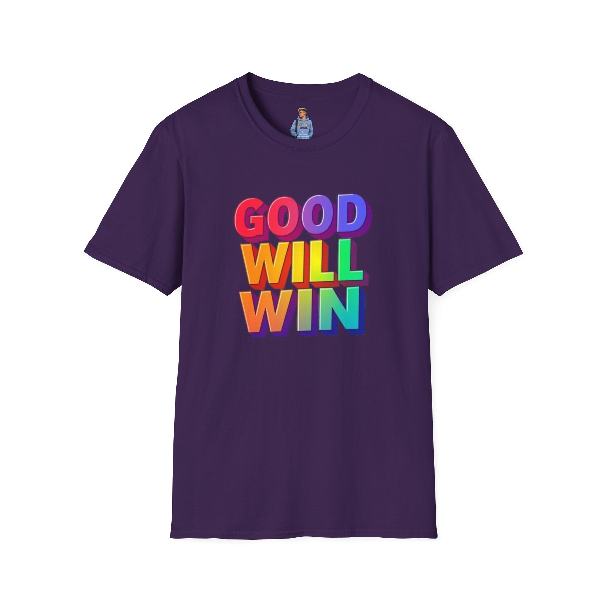 Camiseta unisex de estilo suave con mensaje positivo "Arcoíris, buena voluntad, triunfo"